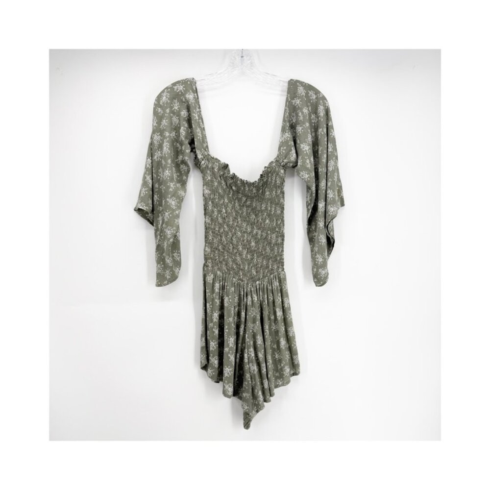 Blue Life by Planet Blue Sage Green Floral Smocked Romper XS - Picture 3 of 6